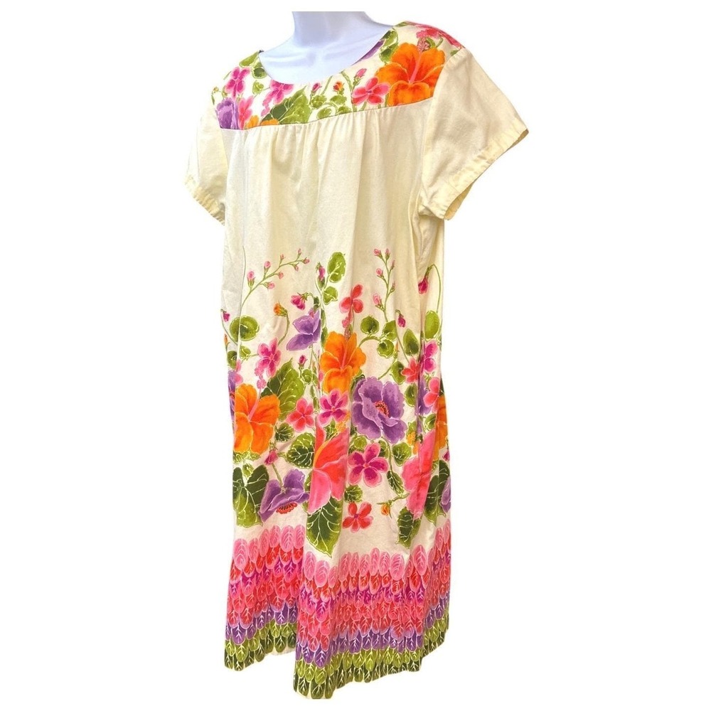 Vintage Ui Maiki Hawaiian Floral Shift Muumuu Dress 70s Tropical Resort Vacation - Picture 2 of 5